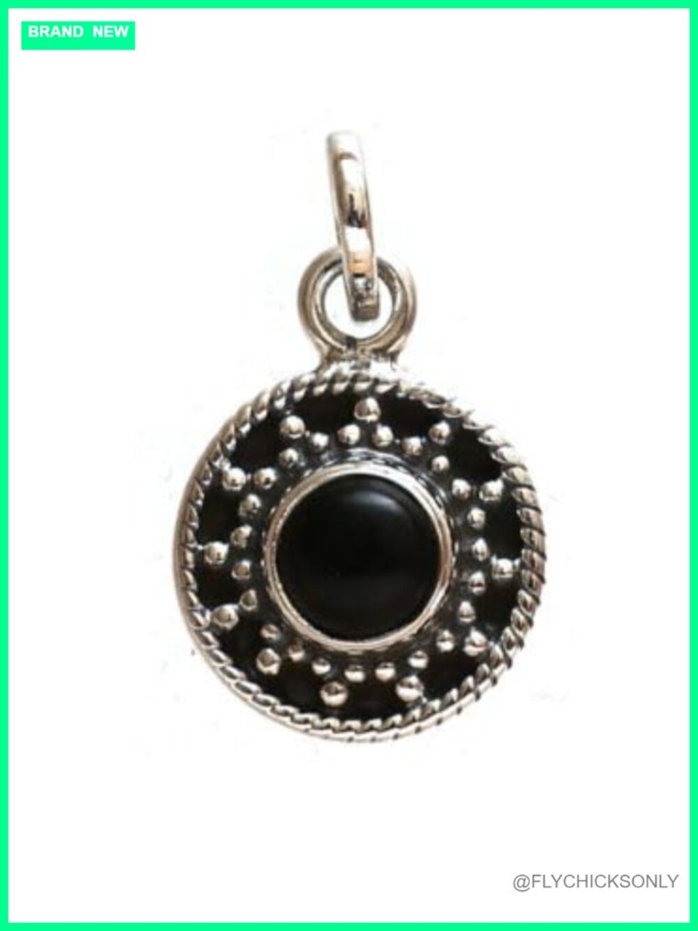 6mm Black Onyx Round Pendant Oxidised Sterling Silver Bezel Necklace